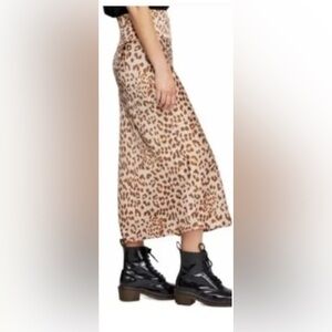 Free People Bias Cut Leopard Print Midi Skirt